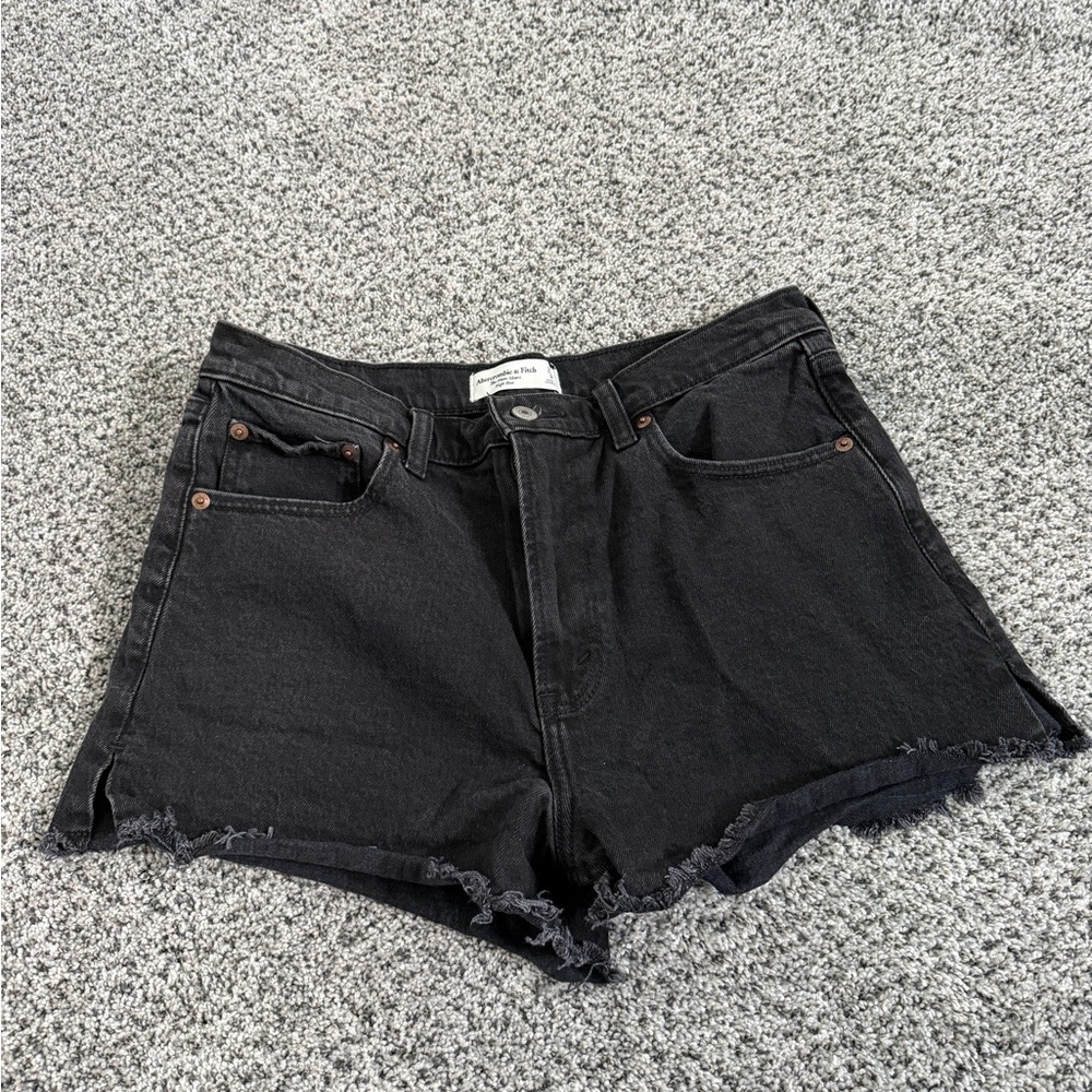 Black High-Rise Denim Cutoff Shorts